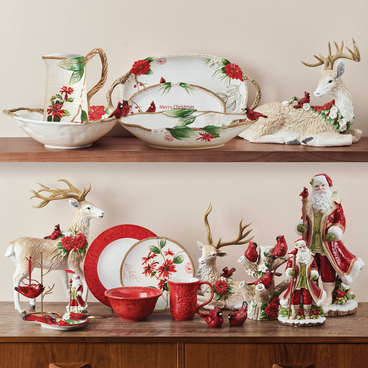 Fitz & Floyd Poinsettia Hldy Musical Santa Giftbox