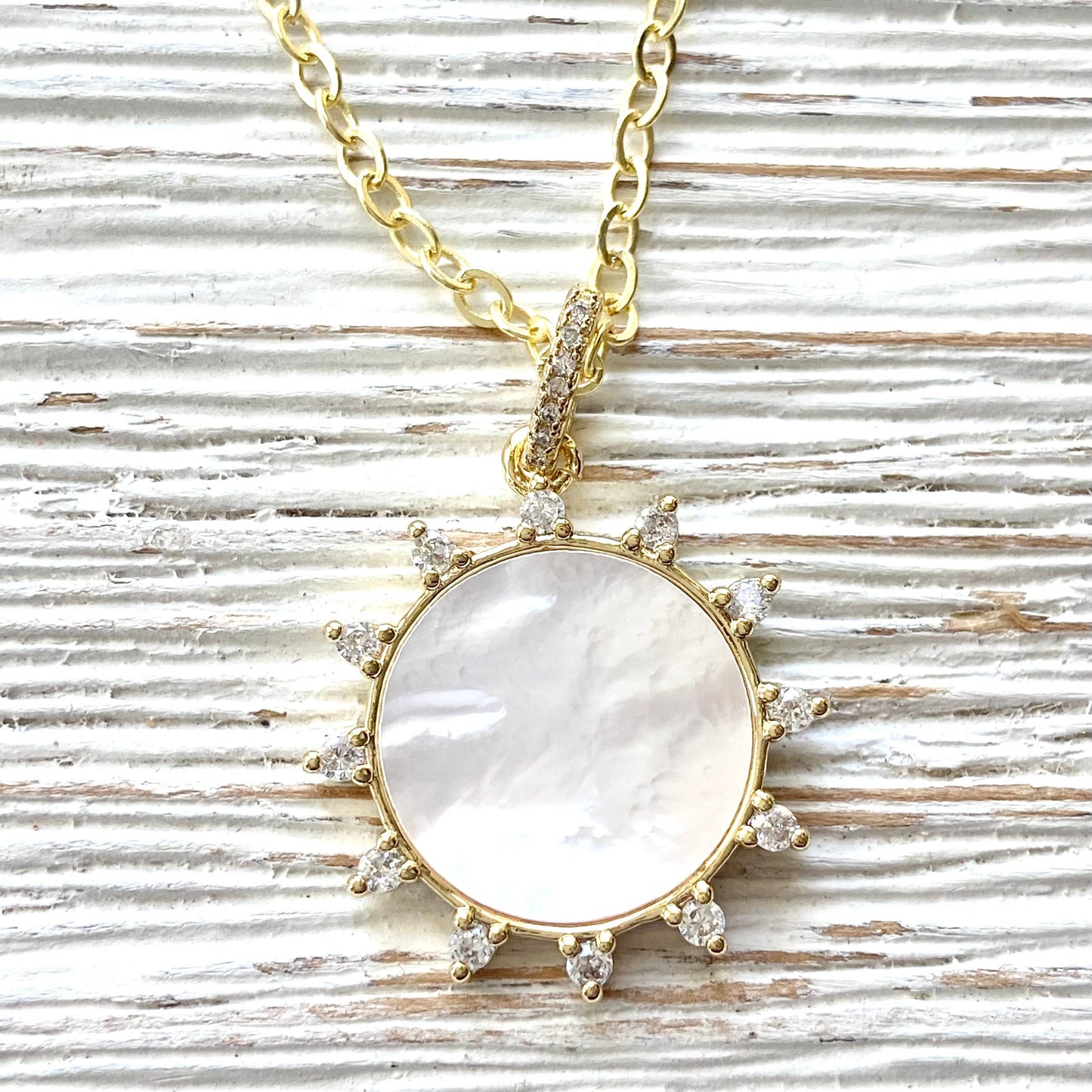 Sun sunburst pearl crystal necklace