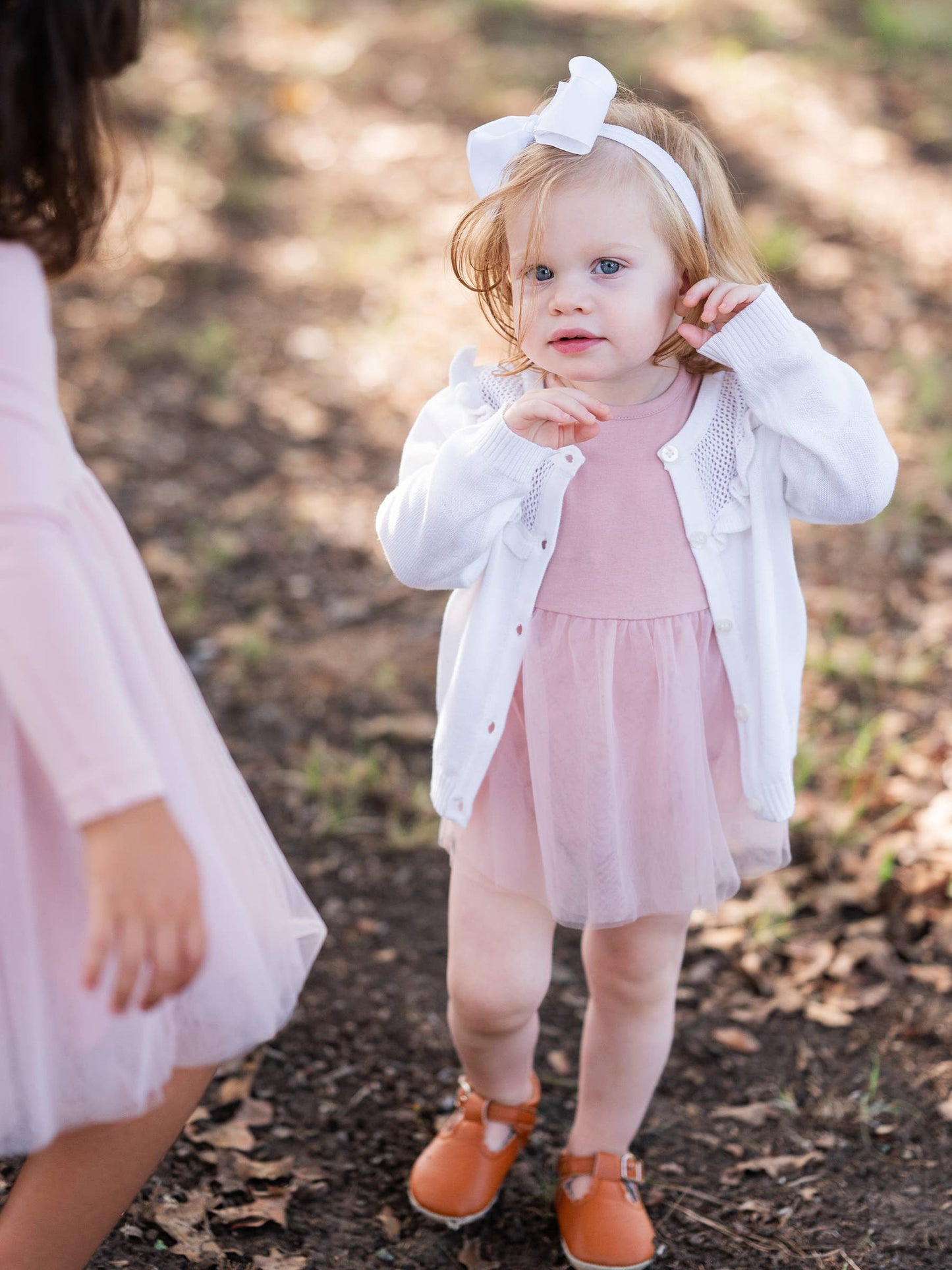 Girls Off-White Sweater Knit Ruffle Trim Cardigan