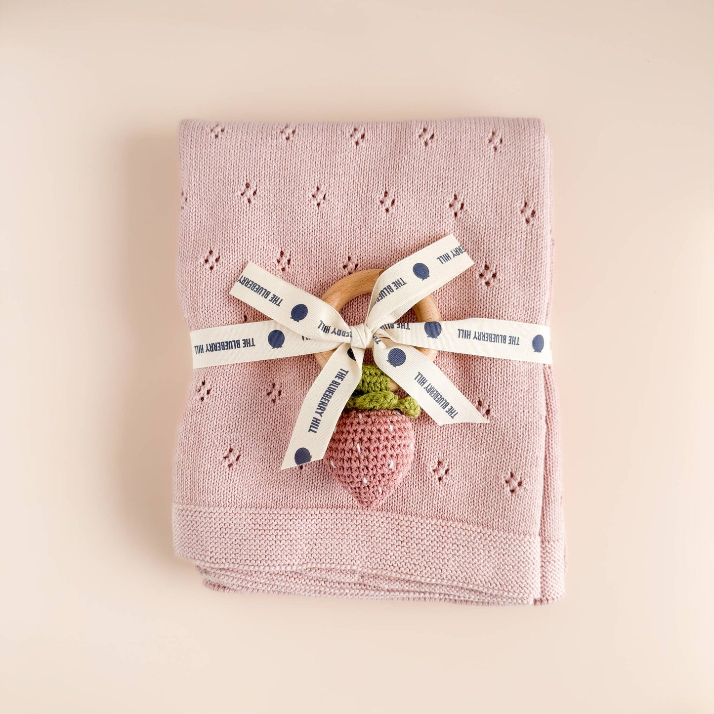 Crochet Rattle Teether Strawberry Pink Baby Toy Spring Summe