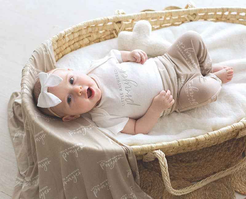 Swaddle Blanket + Cross Rattle - Answered Prayer: 45" Sq