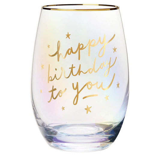 Gold Foil Stemless Wine Glass - Happy Birthday To You