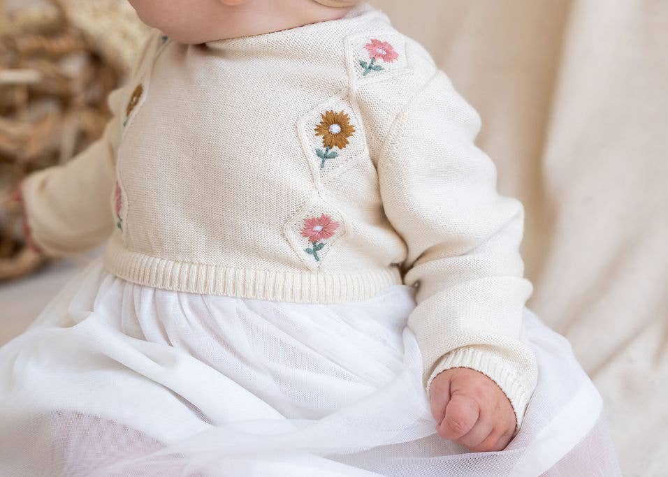 Floral Embroidered Sweater Knit Tutu Baby Dress (Organic)