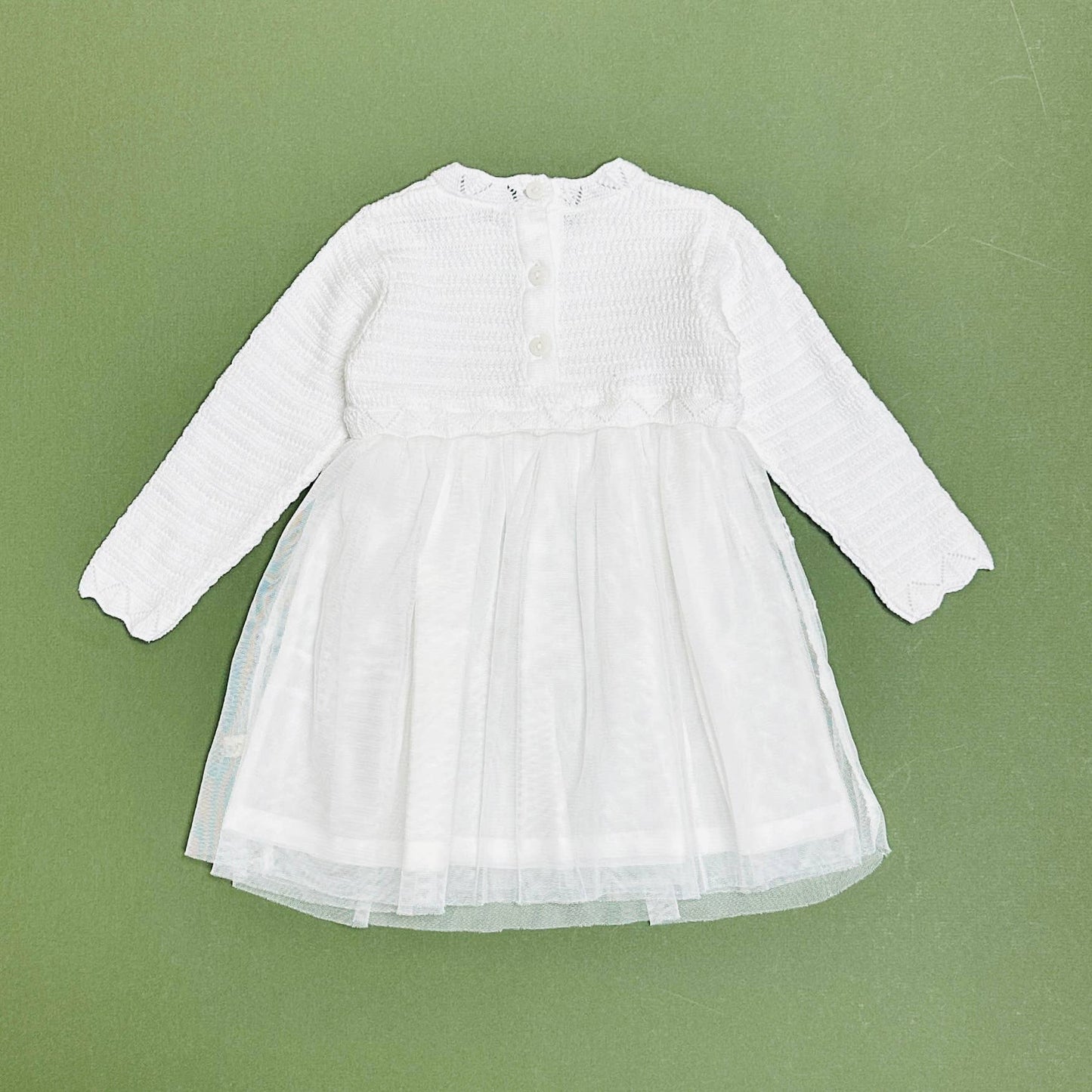 Milan White Floral Embroidered Tutu Knit Baby Dress Organic