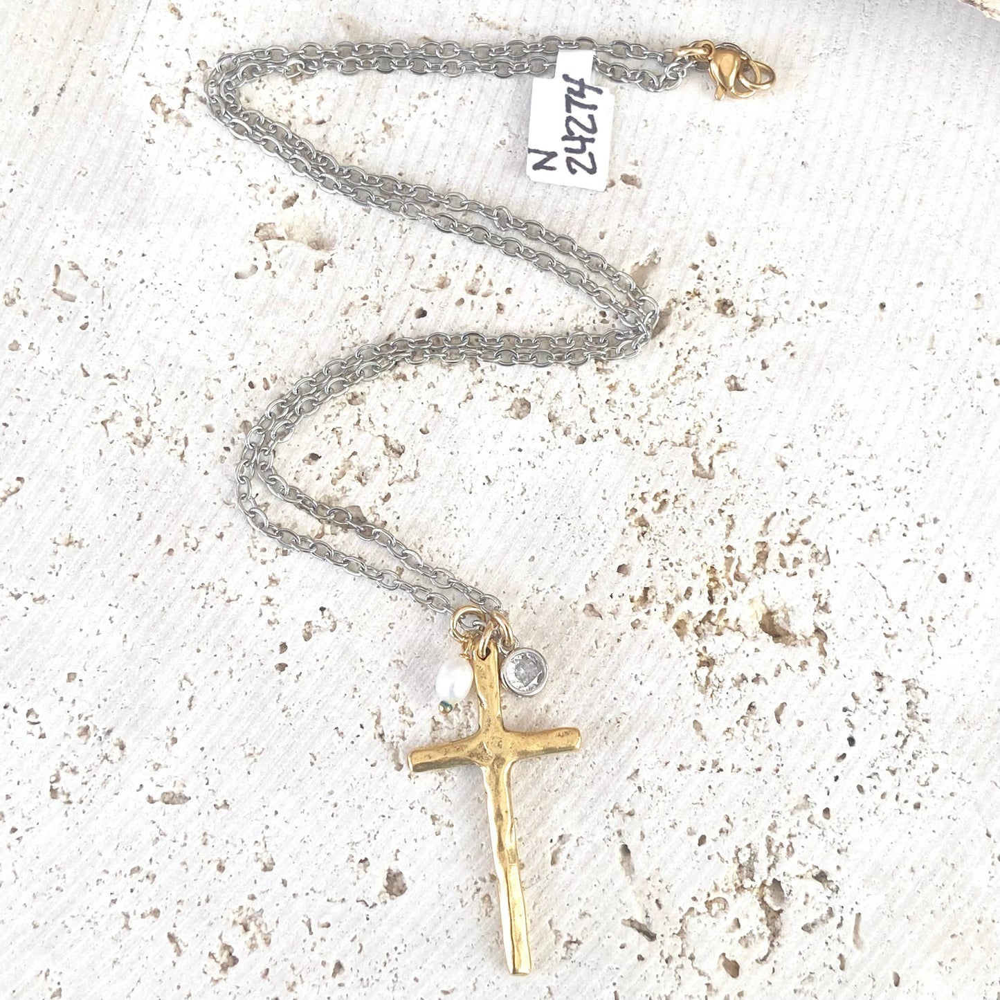 Cross necklace religious jewelry pearl