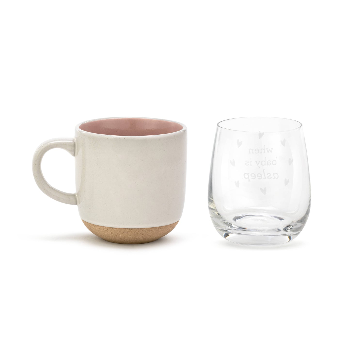 Mug and Wine Glass Set - When Baby Wakes/Sleeps