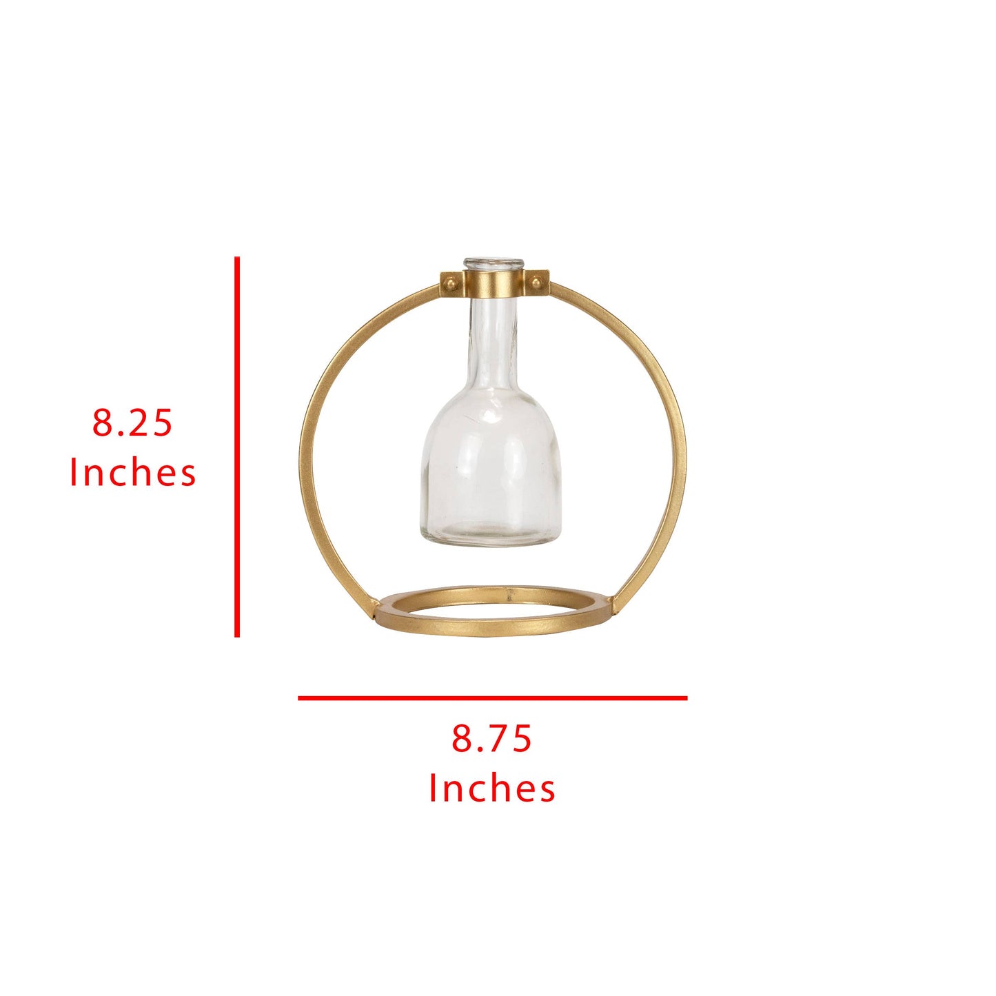 Floating Glass Bud Vase Brass Finish Metal