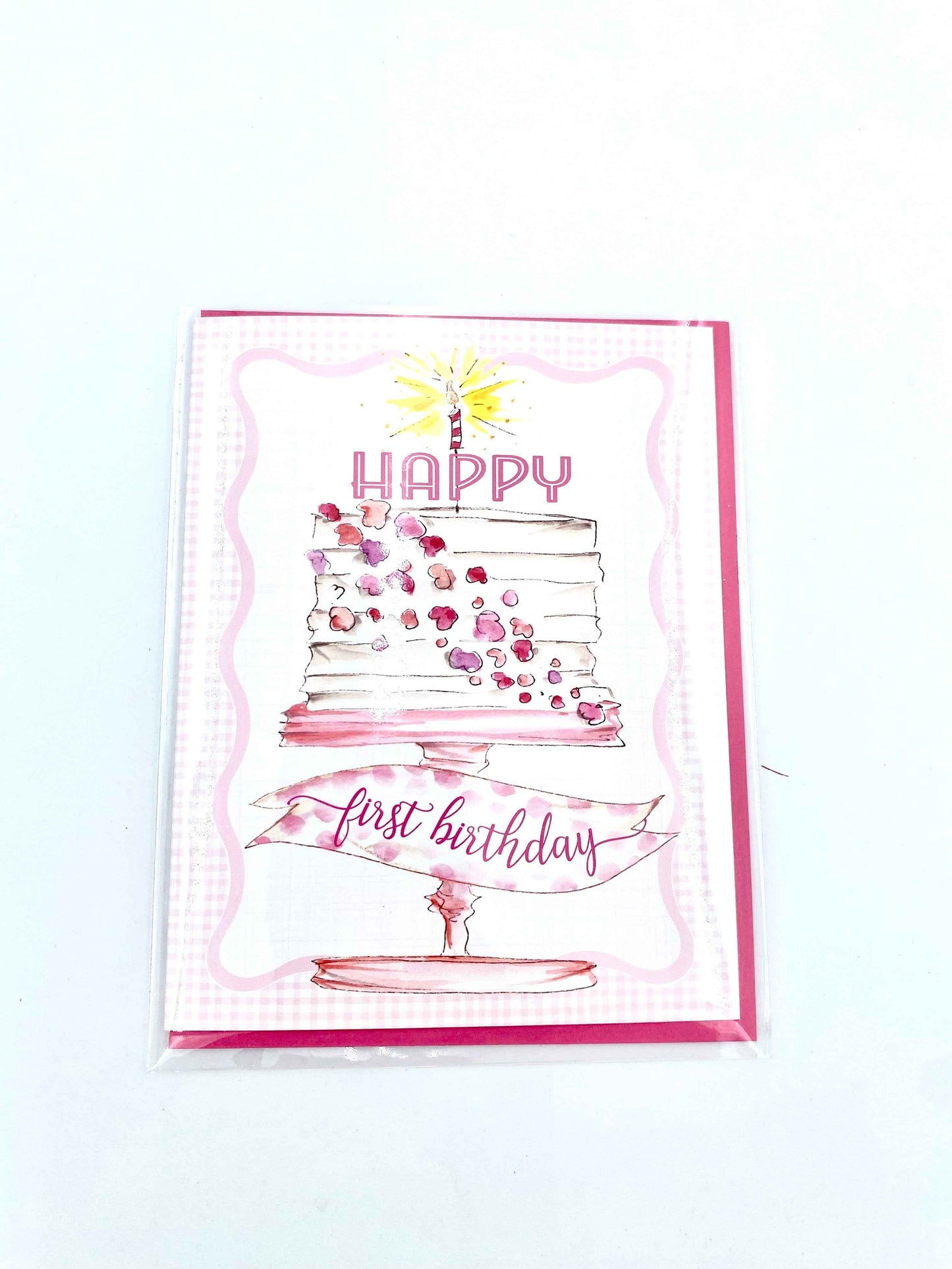 Happy First Birthday Pink Flowers on Cake