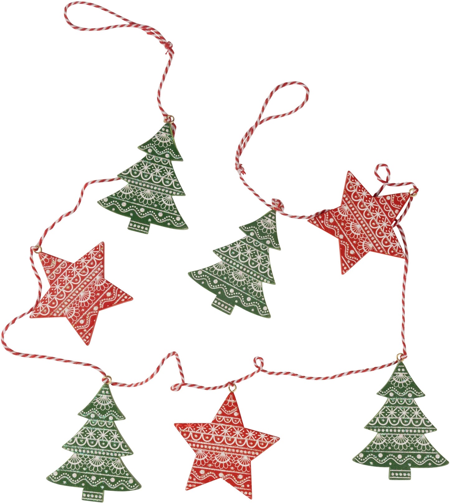 Garland - green trees/red stars,white painted motif