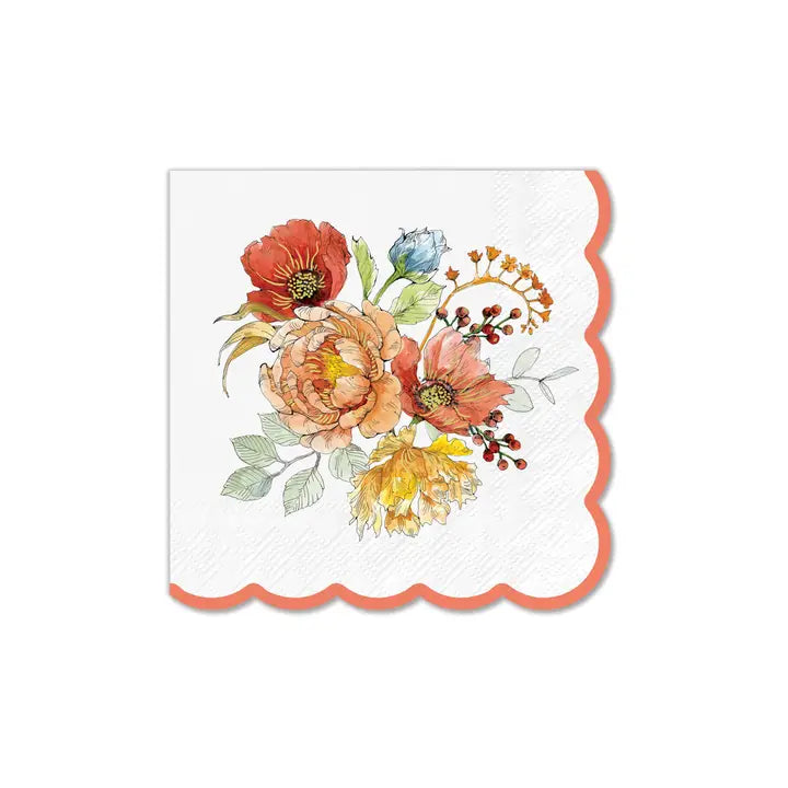 Autumn Bloom Scalloped Beverage Napkin