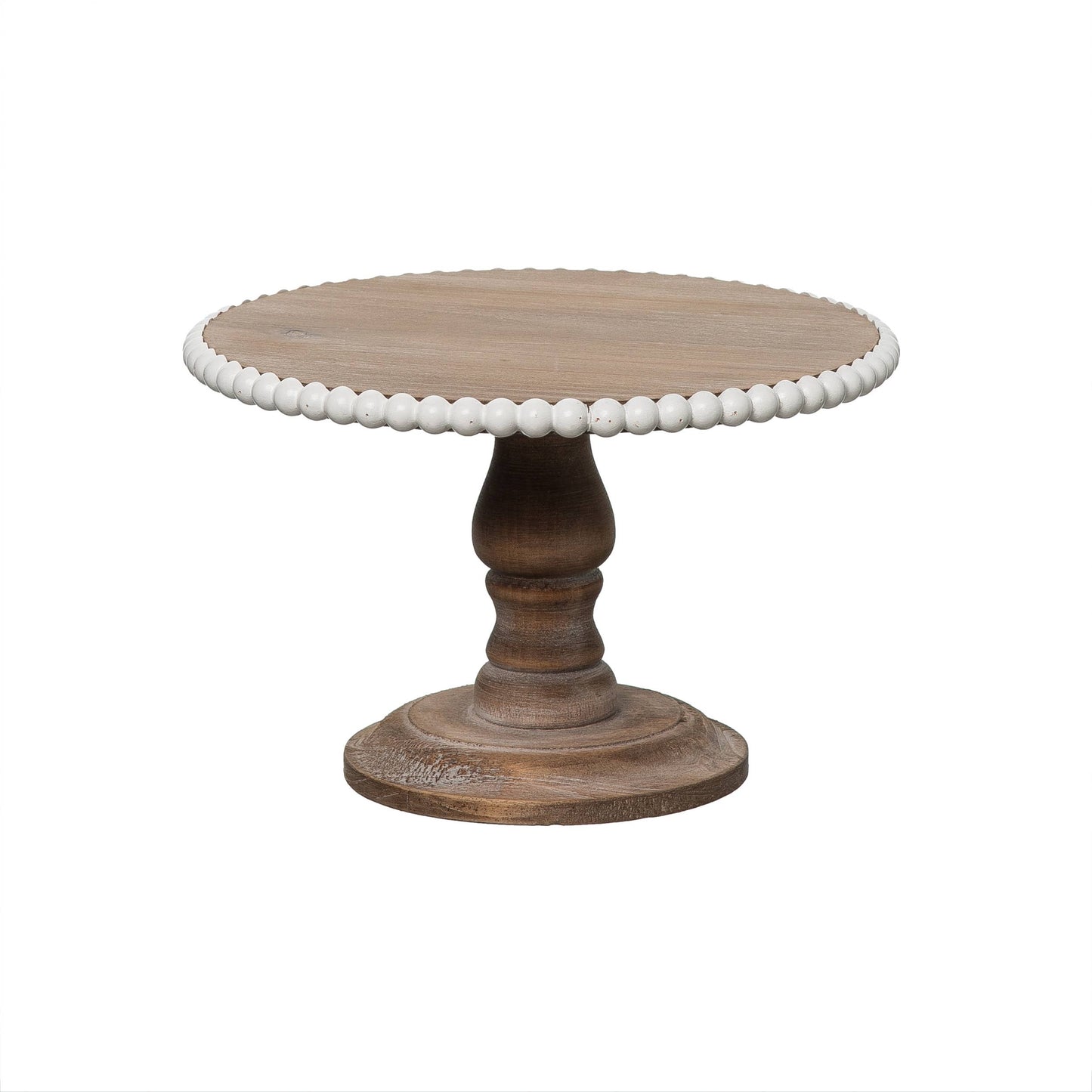 Wood 8" Brown Serving Stand with Beaded Accent
