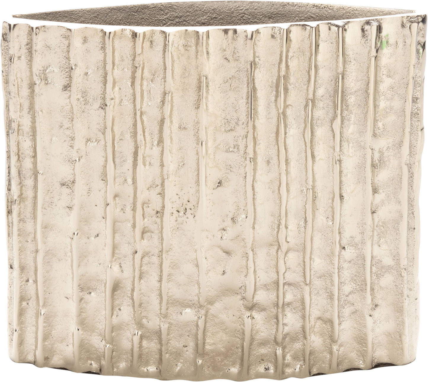 Ribbed Oblong Silver Finish Vase