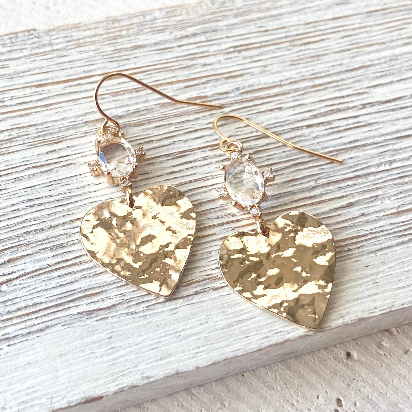 Gold Hammered Heart earrings love jewelry