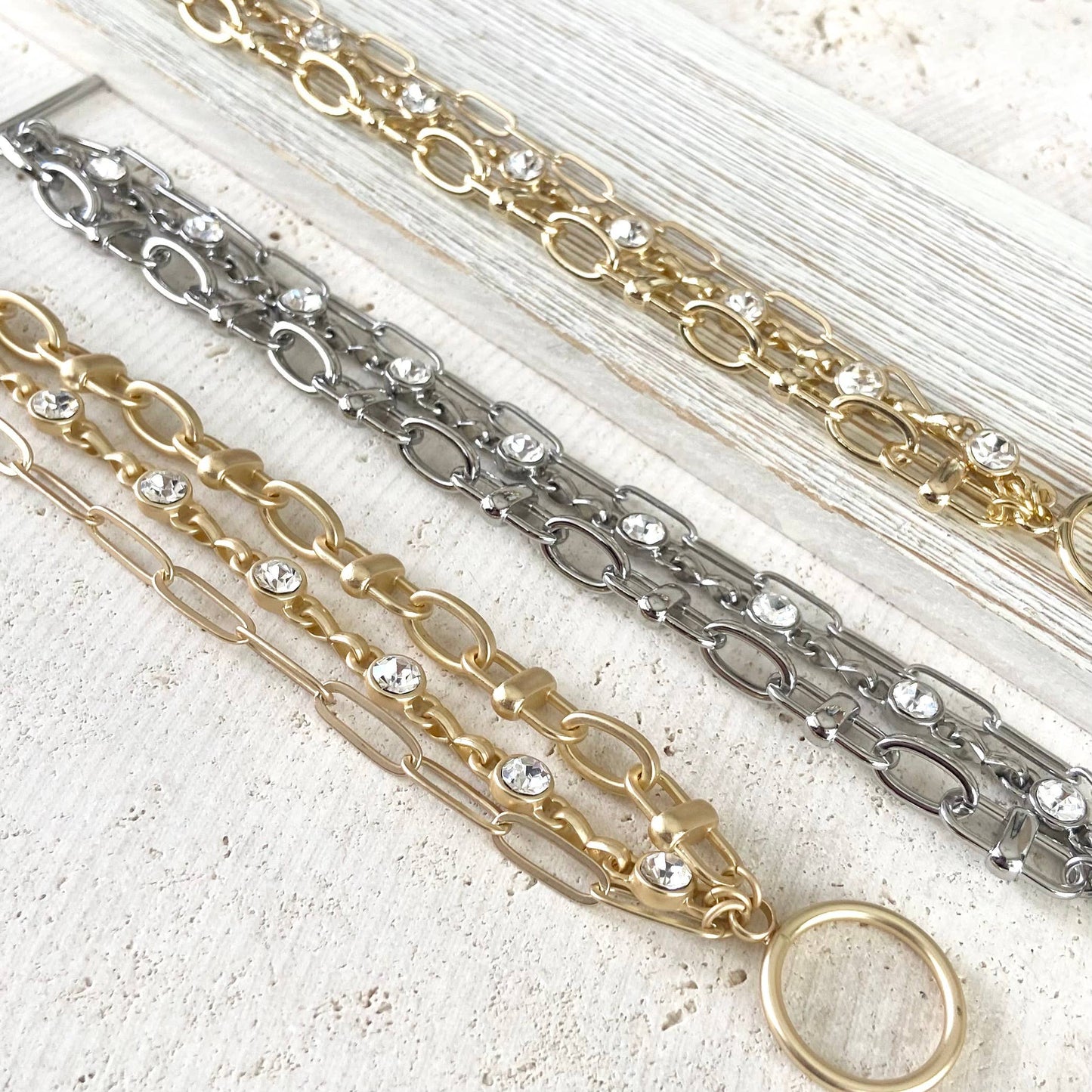 Triple chain crystal bracelet