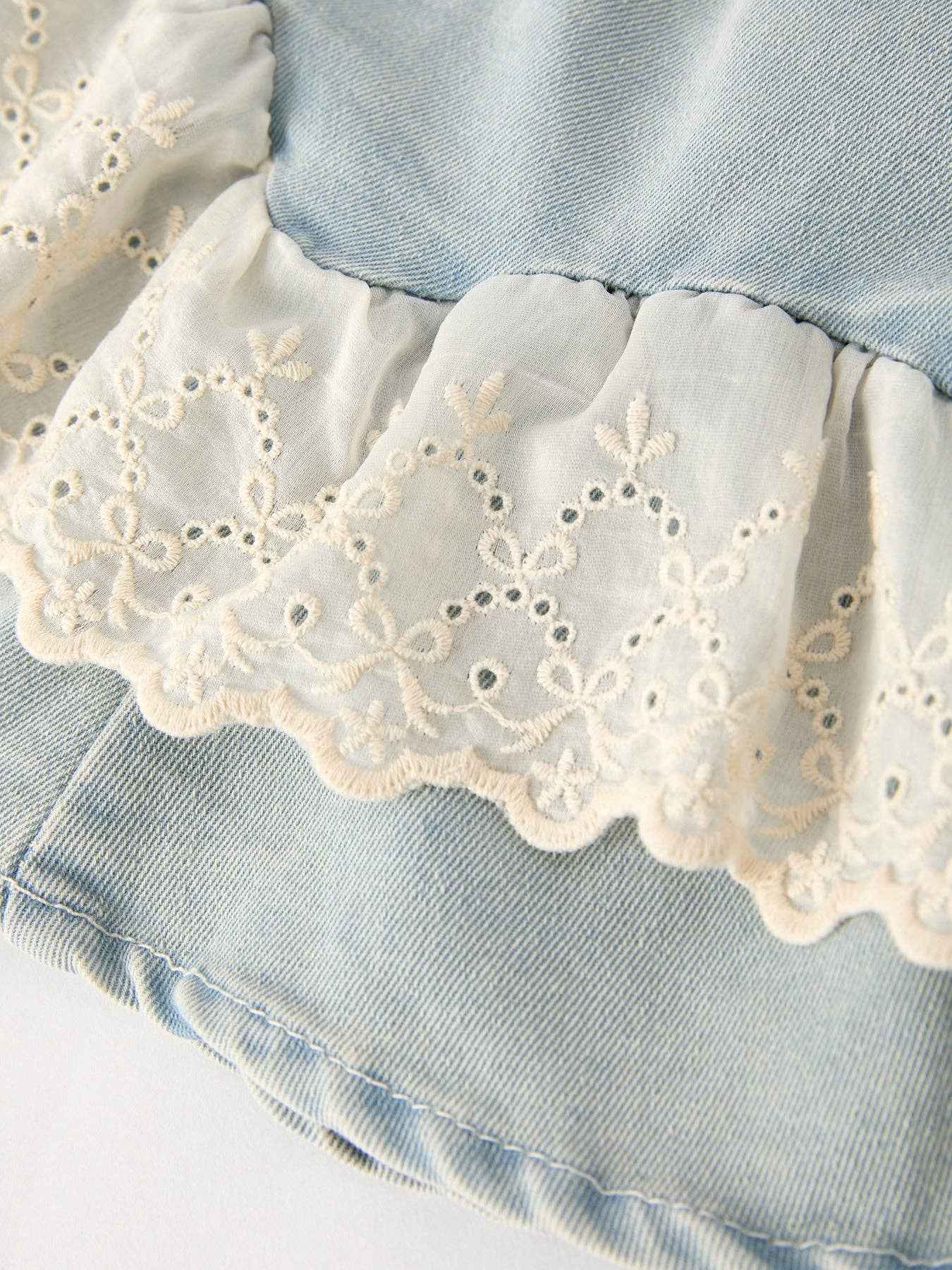 Summer Light Color Denim Lace Girls Set: 8/9