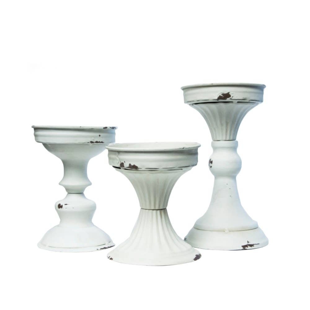 Metal 4.5 in. White Candle Holder-Small