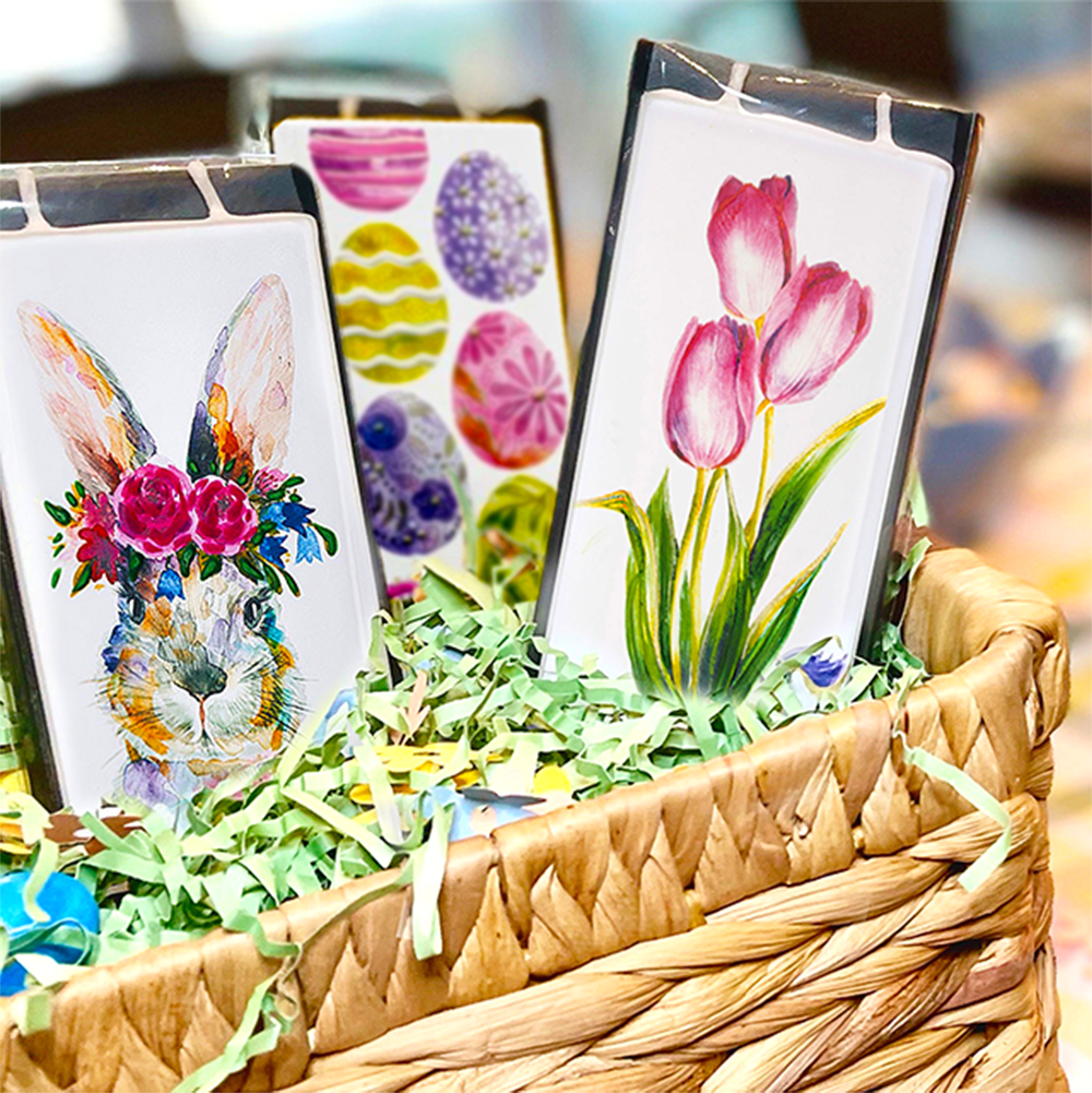 Flat Handmade Easter Candle - Happy Easter Floral Egg