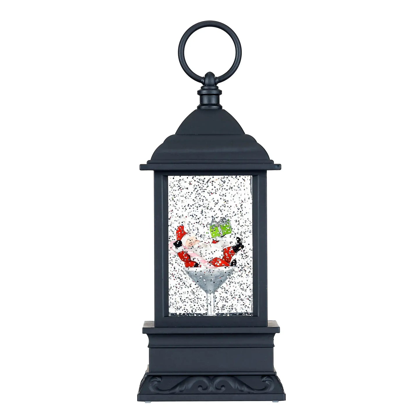 9"H LED Santa in Martini Cup Plastic Water Lantern