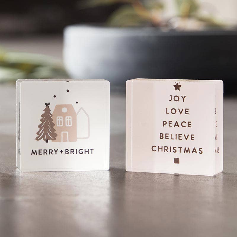 2" Joy Peace Love Sq Lucite Block