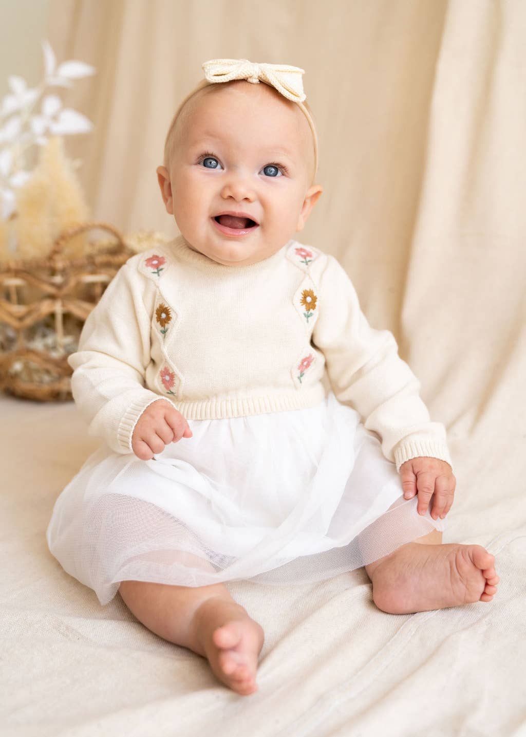 Floral Embroidered Sweater Knit Tutu Baby Dress (Organic)