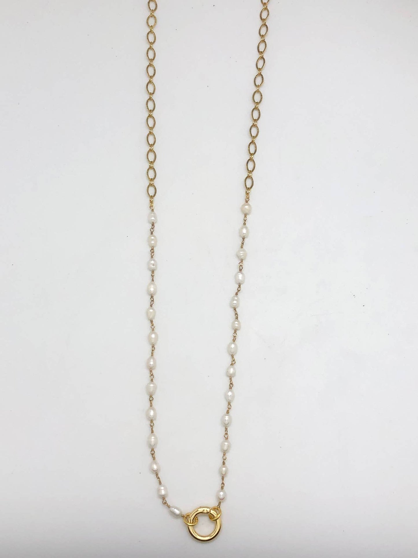 Necklace Freshwater Pearl w/Antique Gold Chain w/Gld Ring 34