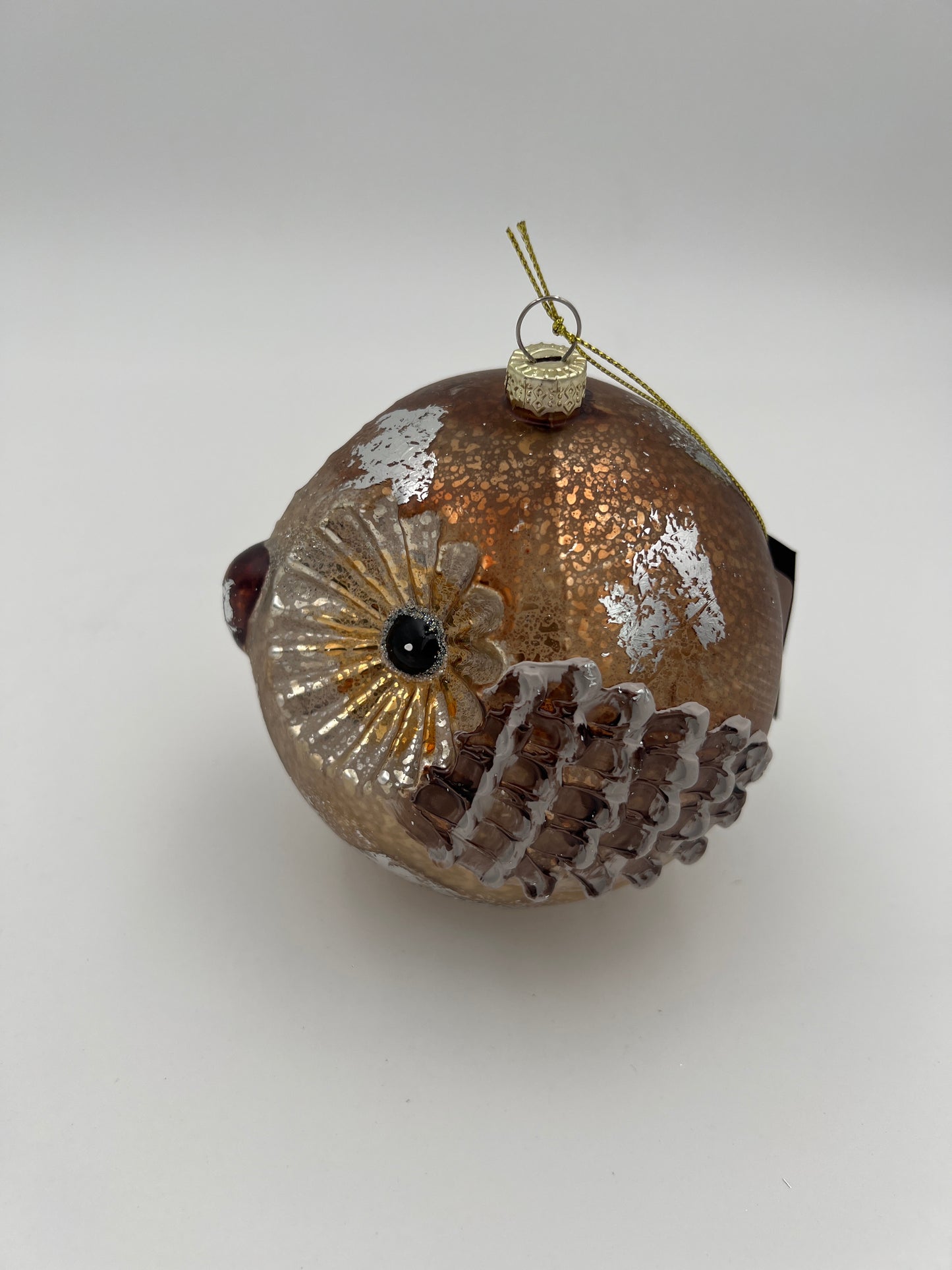5" Round Antique Mercury Glass Ornament-Owl