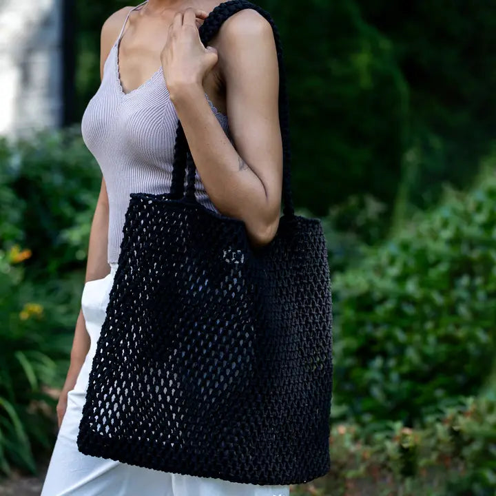Maui Tote - Black Woven Cotton Market Bag