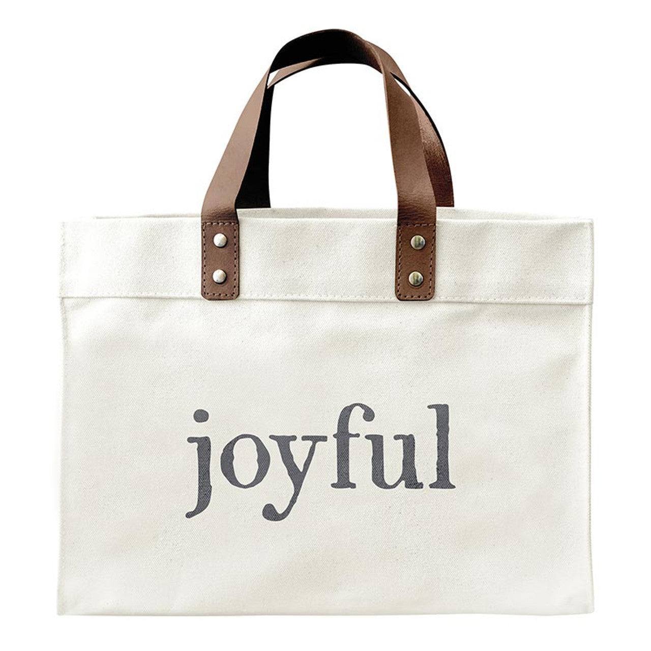 Mini White Canvas Tote Bag - Joyful