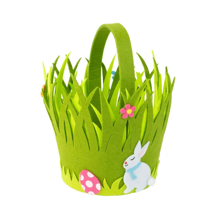Felt Basket, 2 Layers Pale/Dark Green, Bunny Trim
