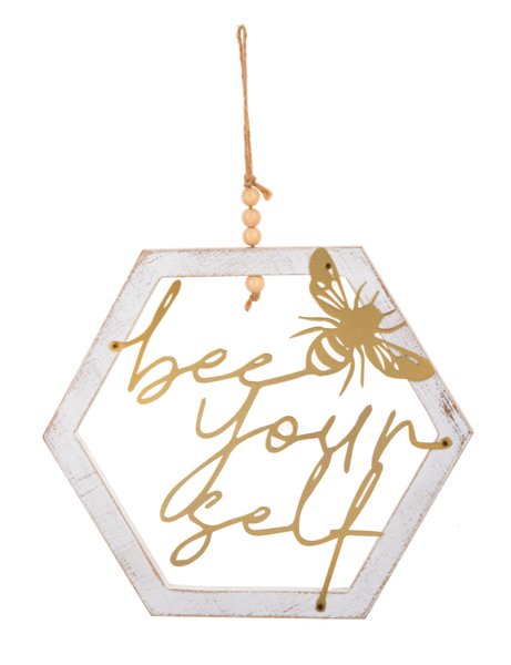 Adorno de pared hexagonal blanco y dorado "Sé tú mismo"