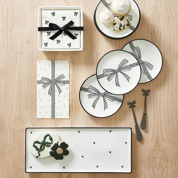 Ceramic Napkin Tray + Napkins - Black Bows