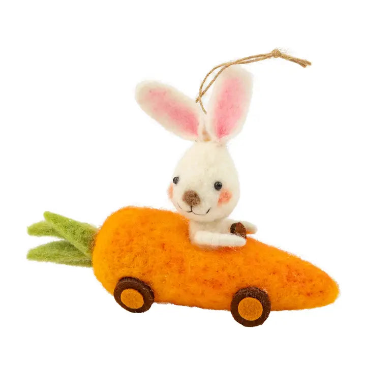 Felt Bunny in Carrot Car Ornament
