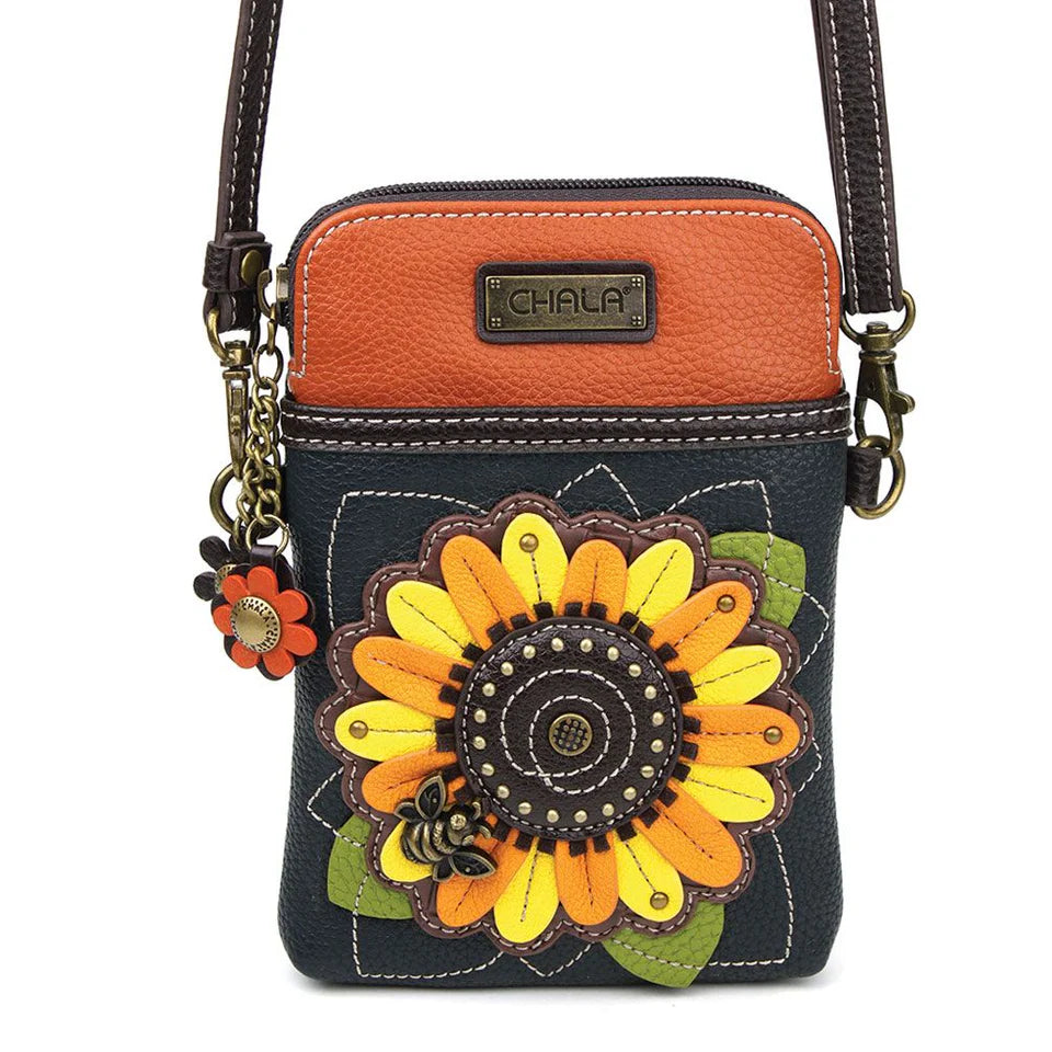 Cell Phone Crossbody Bag-Sunflower-Navy