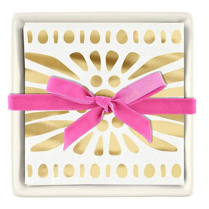 Ceramic Napkin Tray with Napkins-Moroccan Border