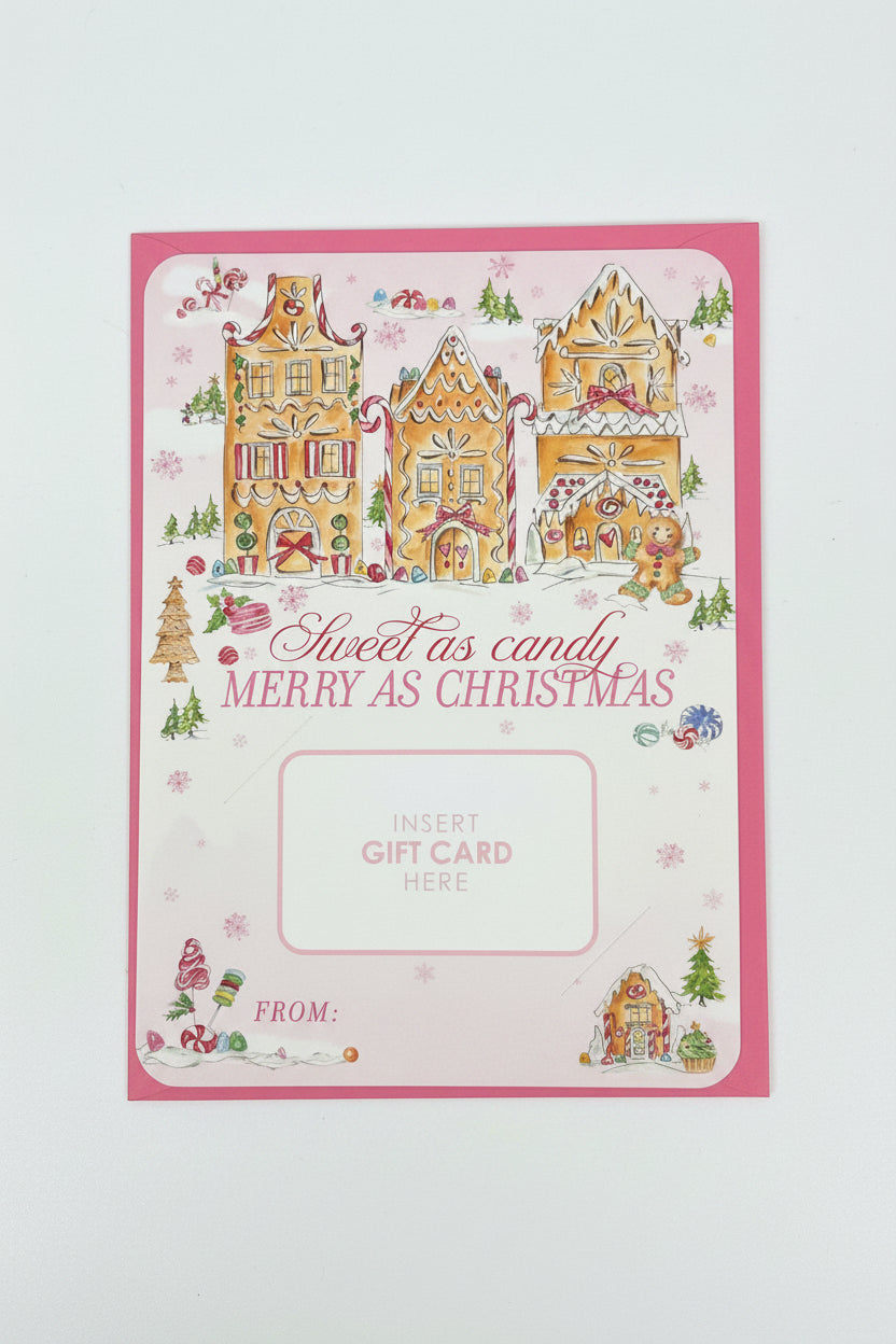 Tarjeta de felicitación de regalo de casa de jengibre pintada a mano