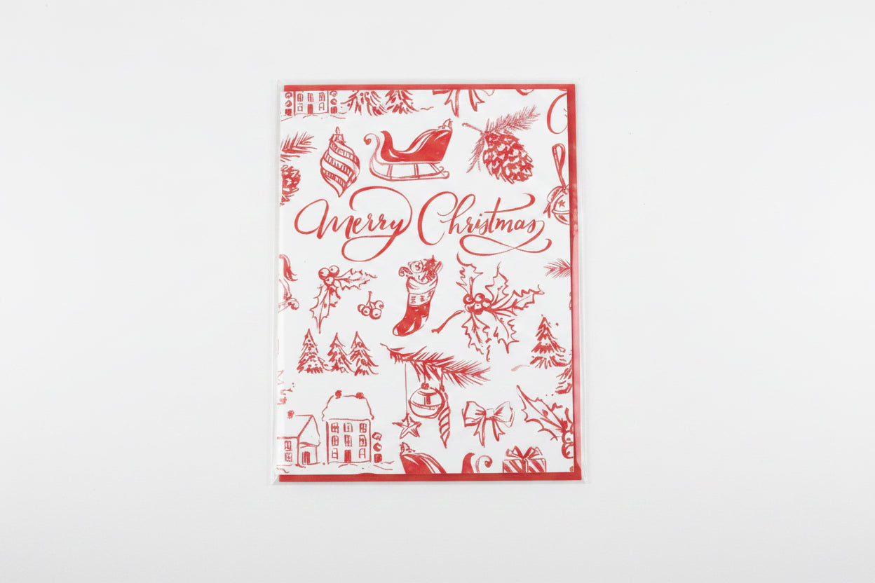 Merry Christmas Red Toile Greeting Card