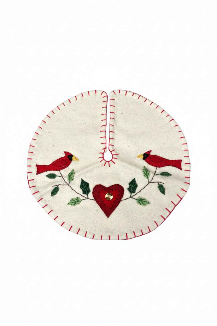 White Tree Skirt with Cardinal-Mini Tree Size