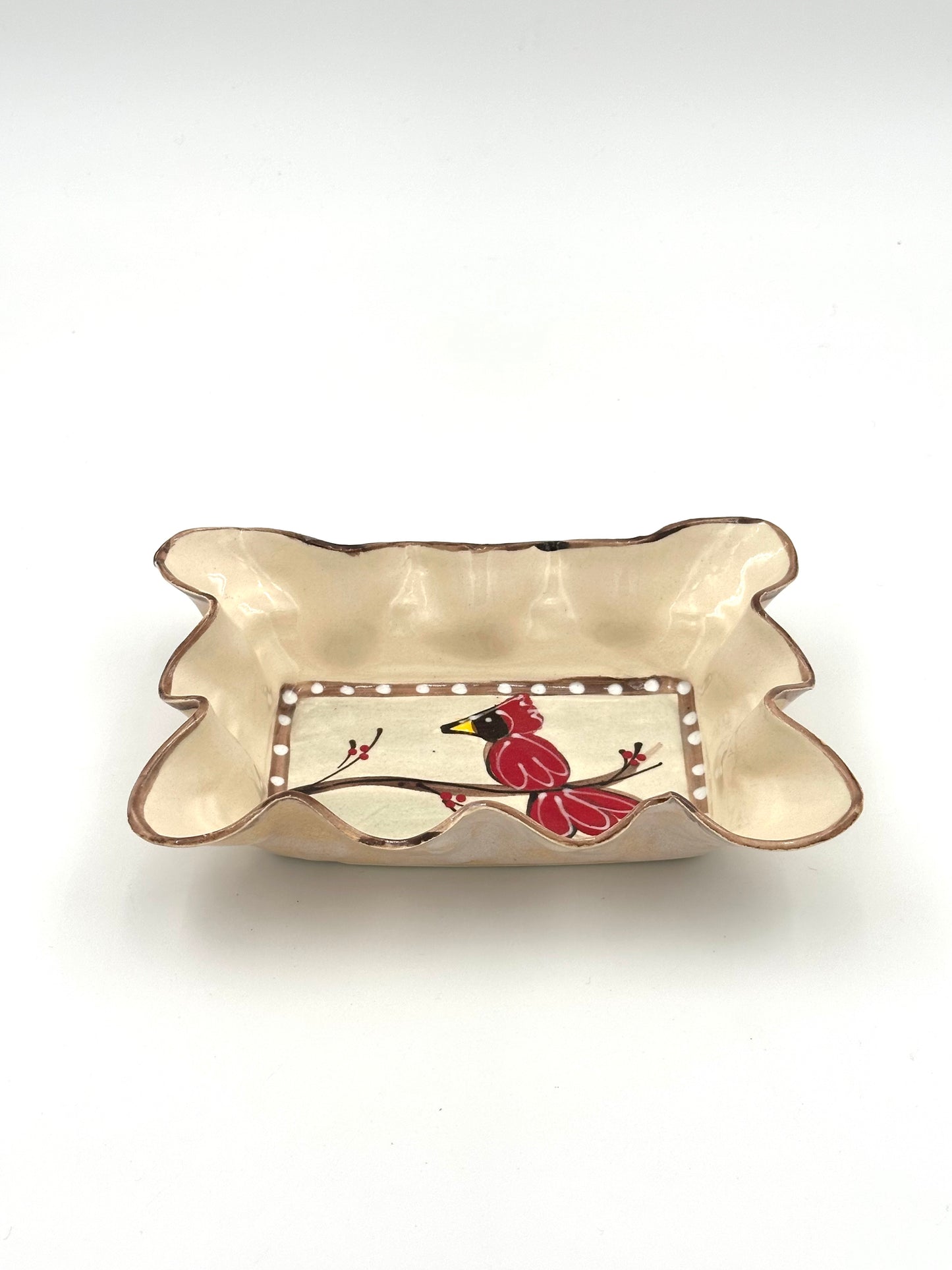 baking dish with Cardinal
