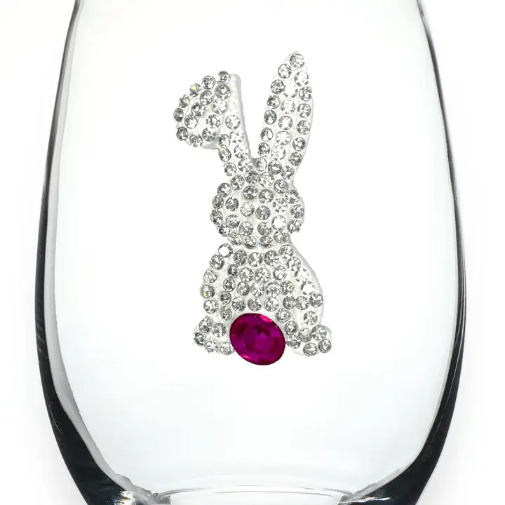 2025 Bunny Jeweled Stemless Wine Glass
