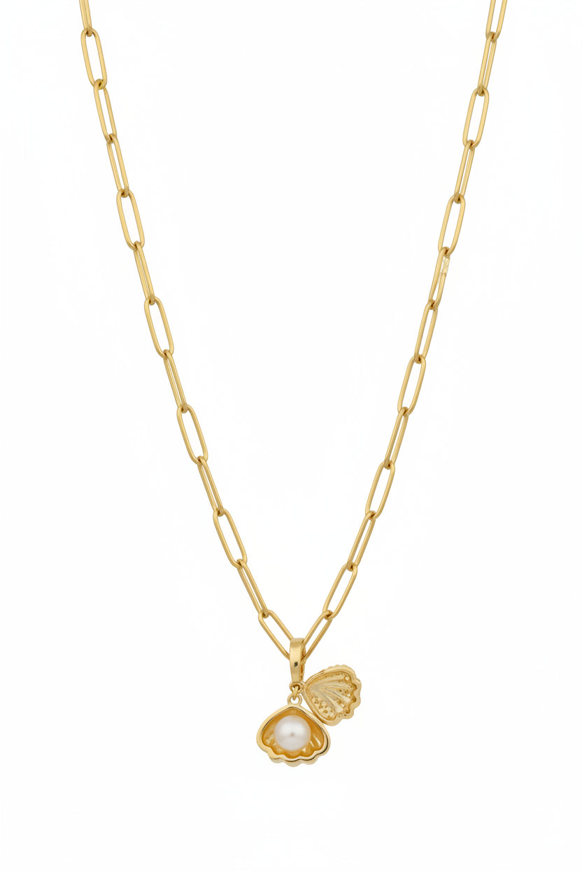 Sea Shell with Pearl Paperclip Necklace (23)