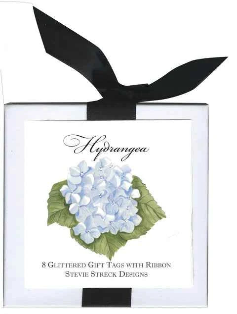 Blue Hydrangea Gift Box w/8 glittered gift tag