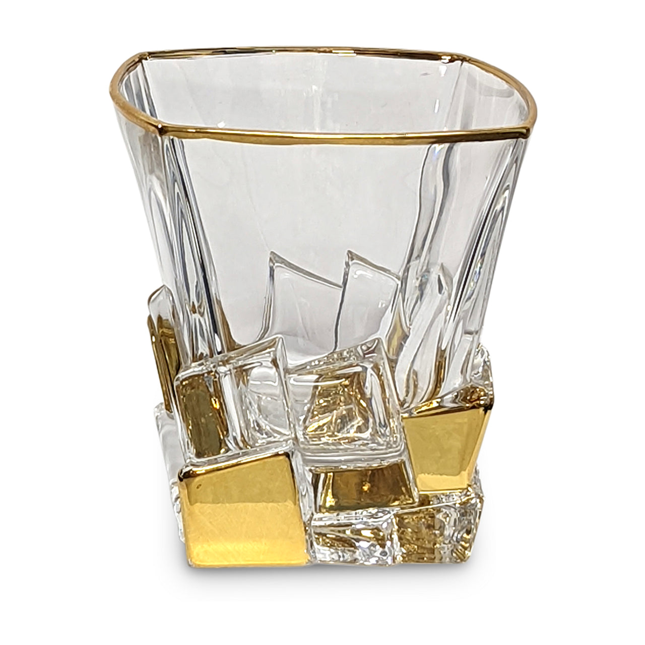 Cracked Ice Whisky Glasses - 24Kt Gold