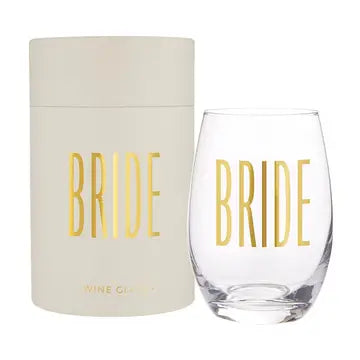 Gold Foil Stemless Wine Glass-Bride