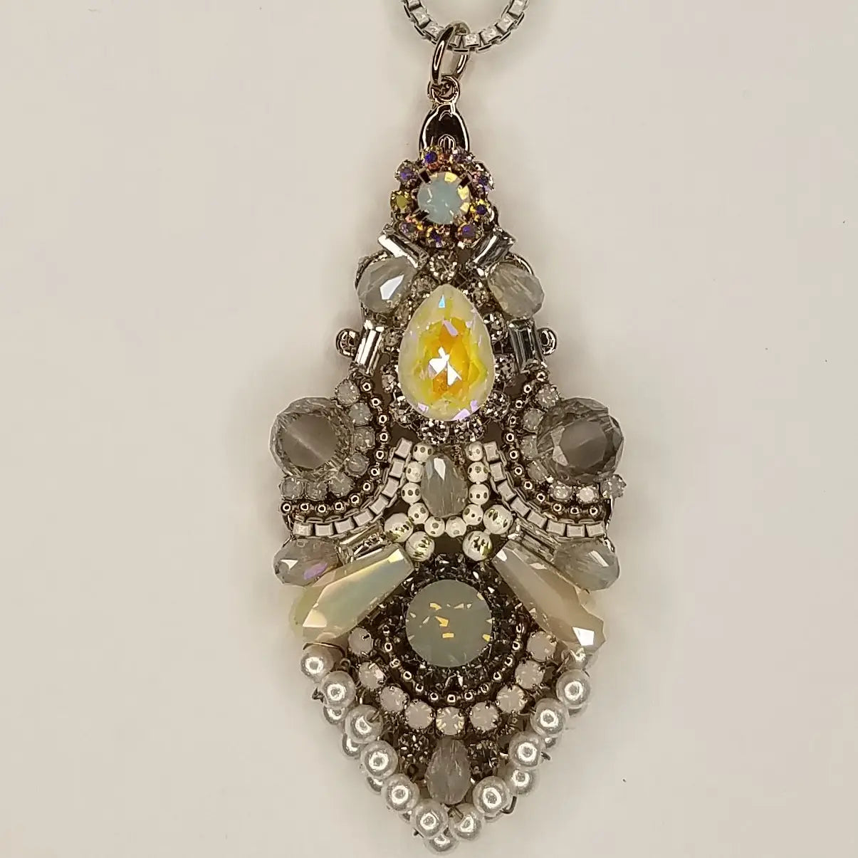 Handmade Clear Crystal Accents with White Box Chain