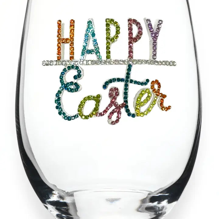 Happy Easter Jeweled Stemless Wine Glass