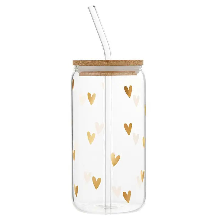 Gold Heart Glass Tumbler - 16oz
