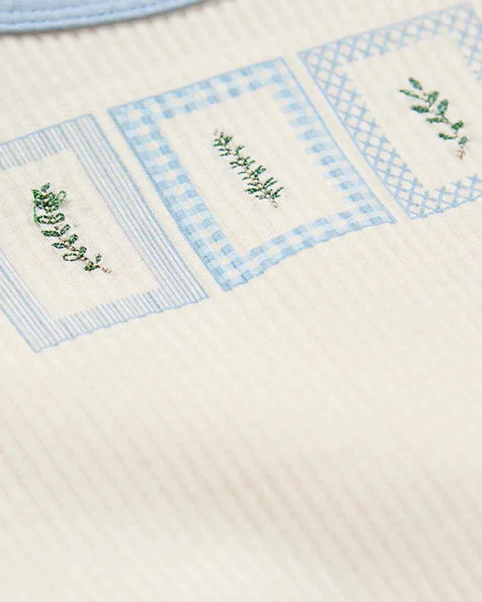 Baby Boy "Framed Foliage" Ribbed Cotton-Blend Embroidered Footie