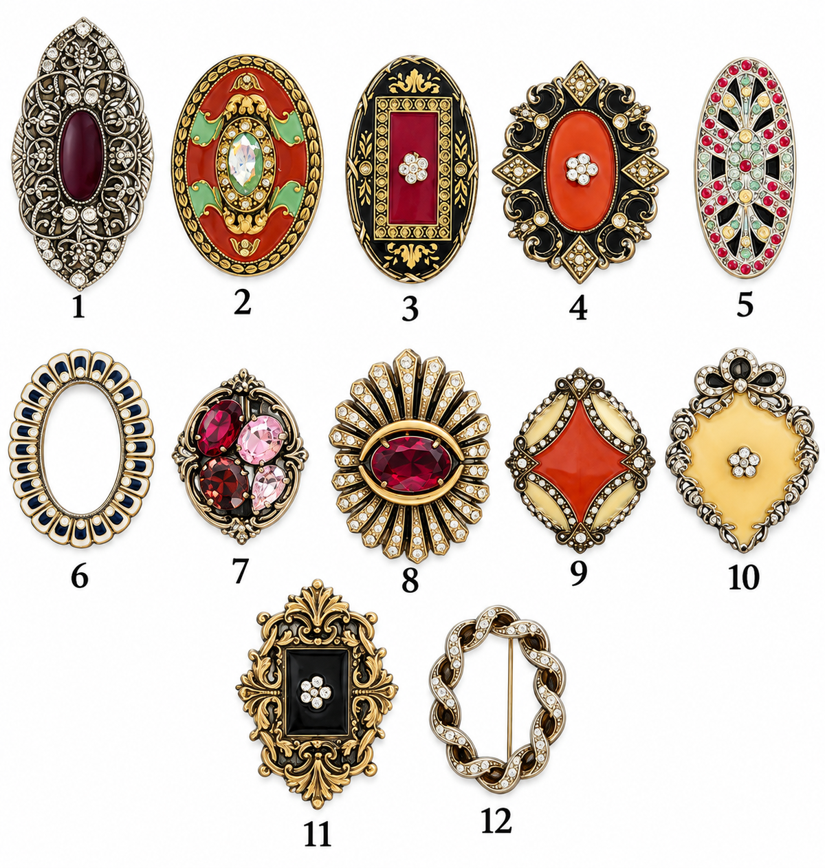 Oval Jeweled Pins -Assorted -Sold Separately
