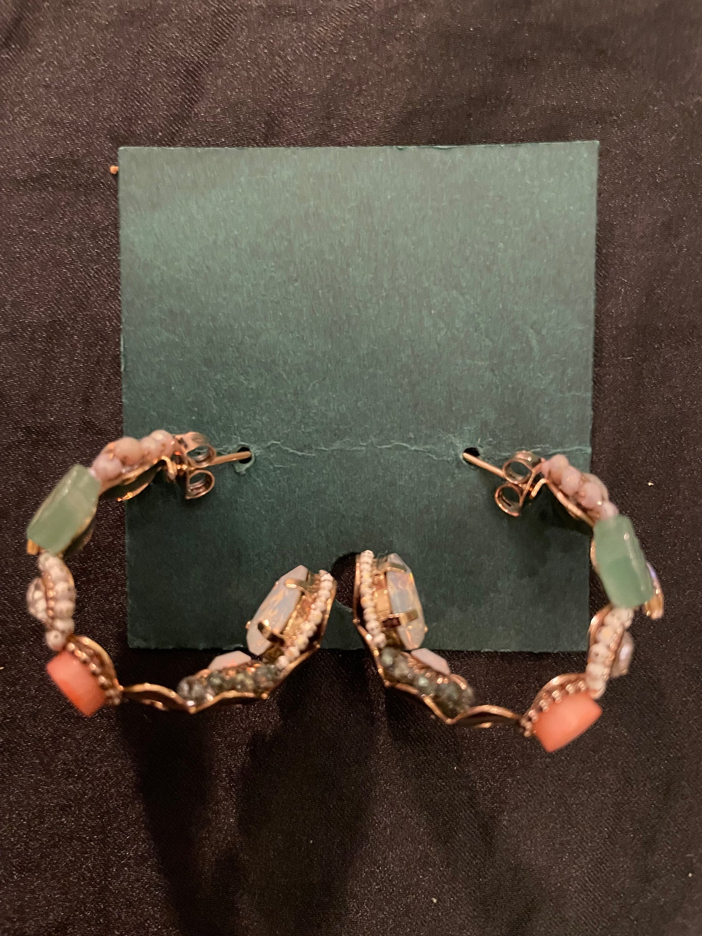 Brillant Stones Set On Silver Hoop Earrings