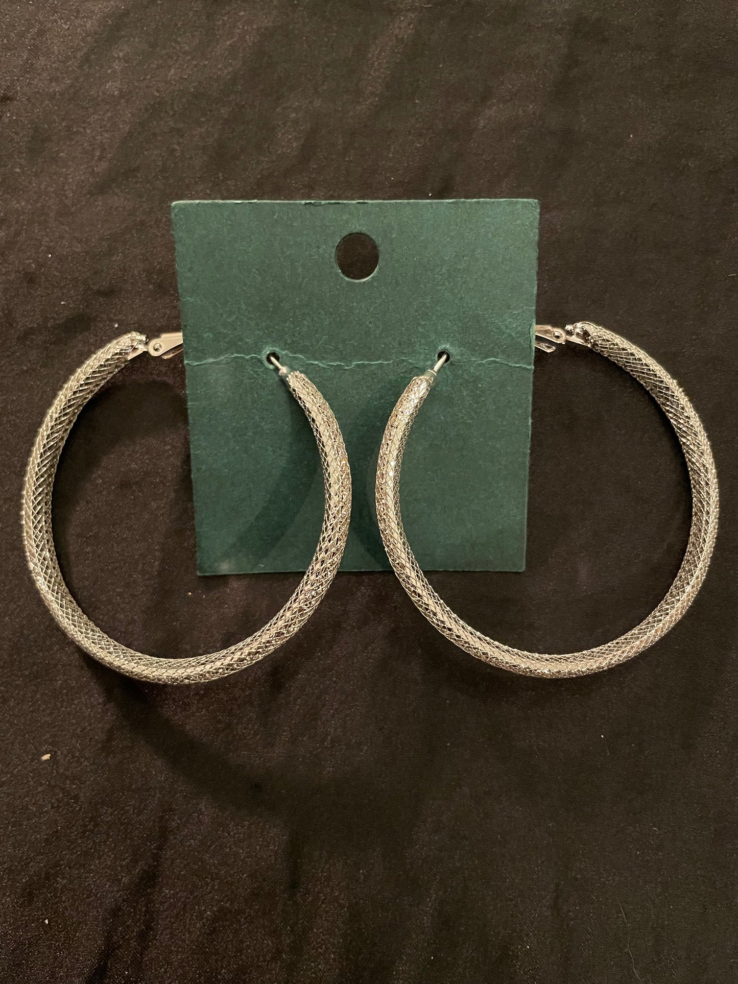 Silver Hoop Earrings With Meshed Crystals
